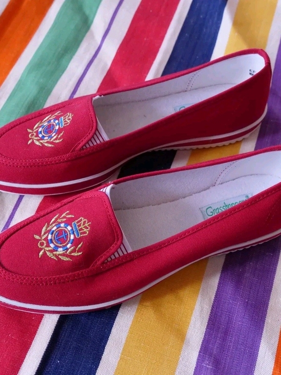 Grasshoppers Shoes - Grasshoppers Red Slip-On Embroidered Canvas Flats
